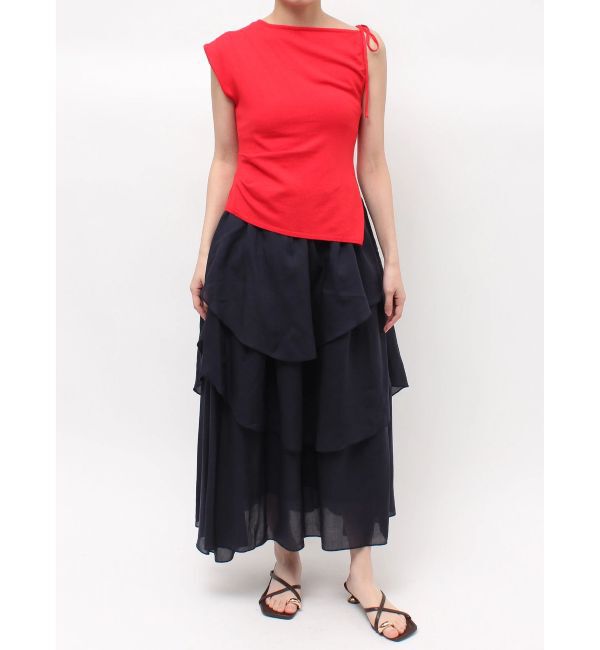 LAGUNAMOON「アシメプルティアードドッキングワンピース」|ワンピース|レッド