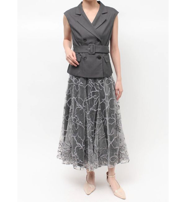 LAGUNAMOON「LADYベストセットフラワーチュールフレアスカート」|ワンピース|