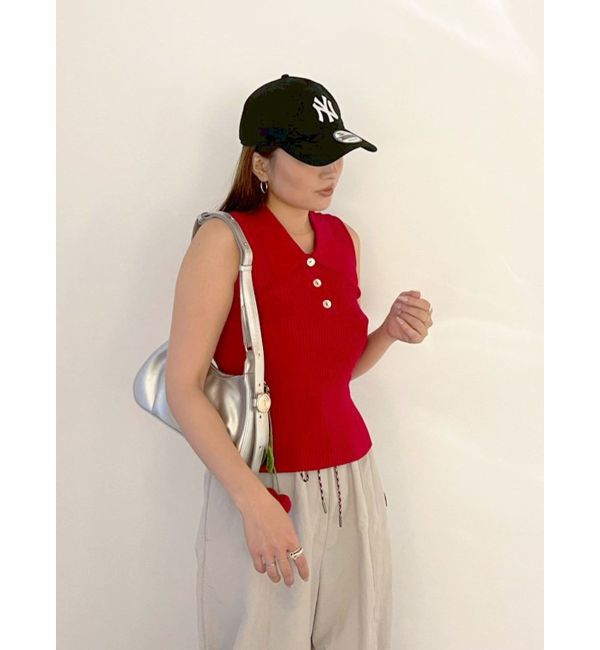 LAGUNAMOON「シャツカラーノースリニットプルオーバー」|ニット・セーター|