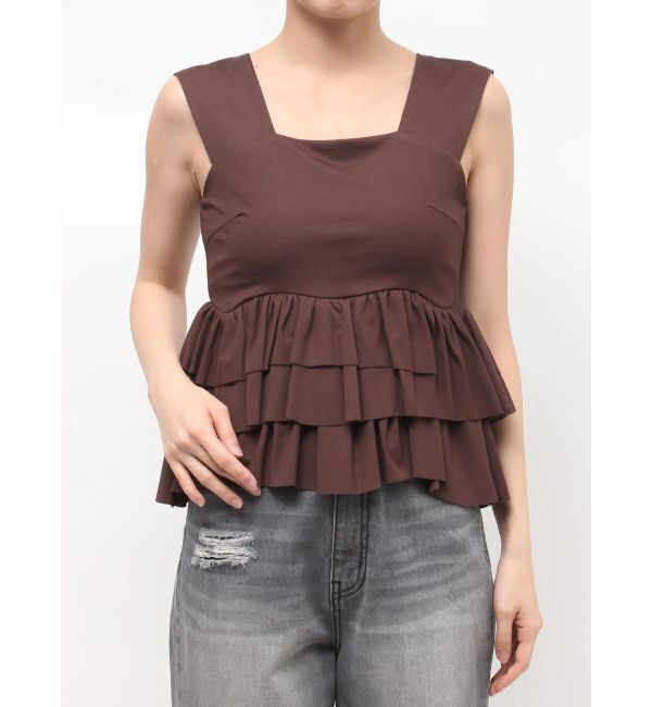 LAGUNAMOON「カーブペプラムカットノースリトップス」|Tシャツ・カットソー|ブラウン