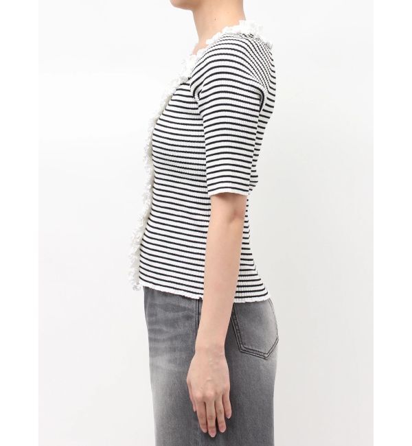 LAGUNAMOON「リブフリルハーフスリーブカーデニットプルオーバー」|カーディガン|