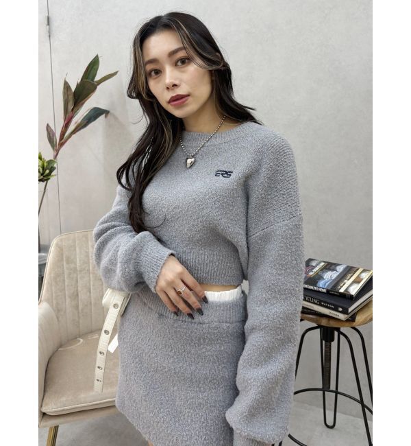 EVRIS「ワンポイントファンシーヤーンニットトップス【セットアップ着用可能】」|ニット・セーター|グレー