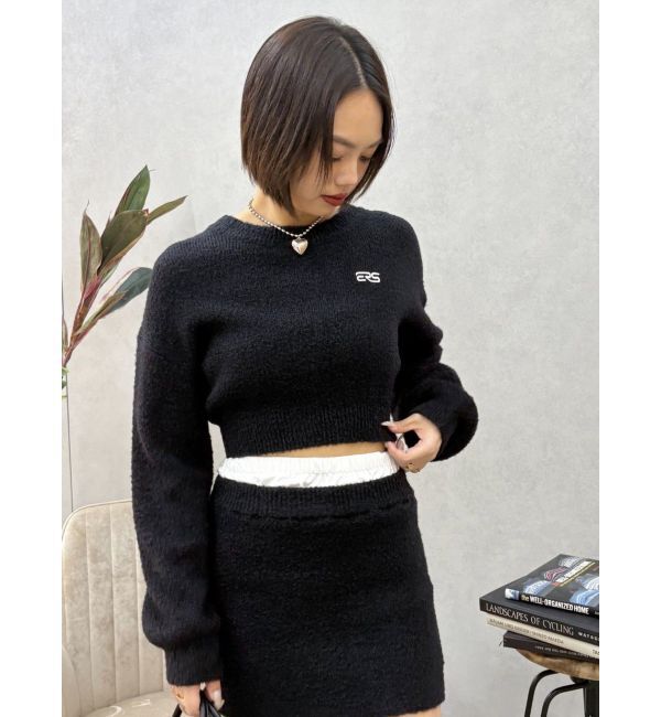 EVRIS「ワンポイントファンシーヤーンニットトップス【セットアップ着用可能】」|ニット・セーター|ブラック