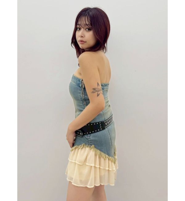 EVRIS「フリルドッキングデニムベアミニワンピース」|ワンピース|