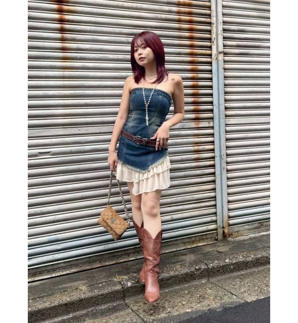 EVRIS「フリルドッキングデニムベアミニワンピース」|ワンピース|