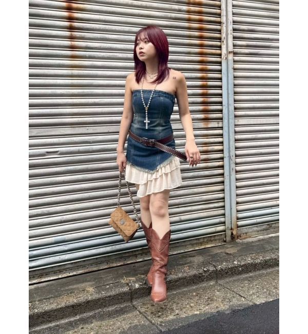 EVRIS「フリルドッキングデニムベアミニワンピース」|ワンピース|