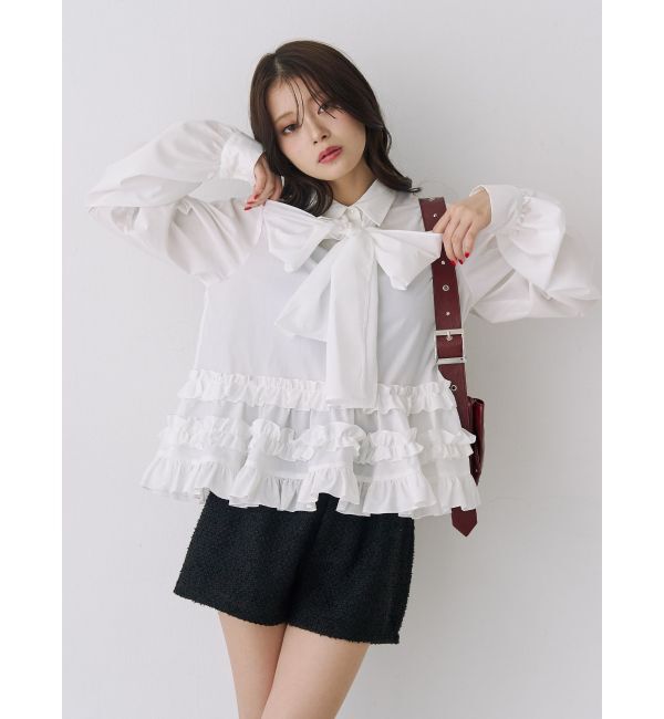 jouetie「リボンタイフリルショートシャツ」|シャツ・ブラウス|オフホワイト