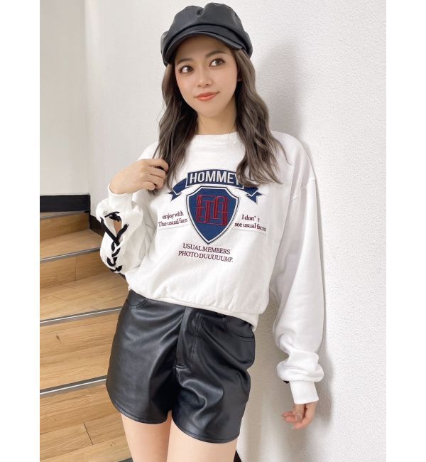 GYDA「BACKレースアップショートロゴスウェットトップス」|スウェット・ジャージ|