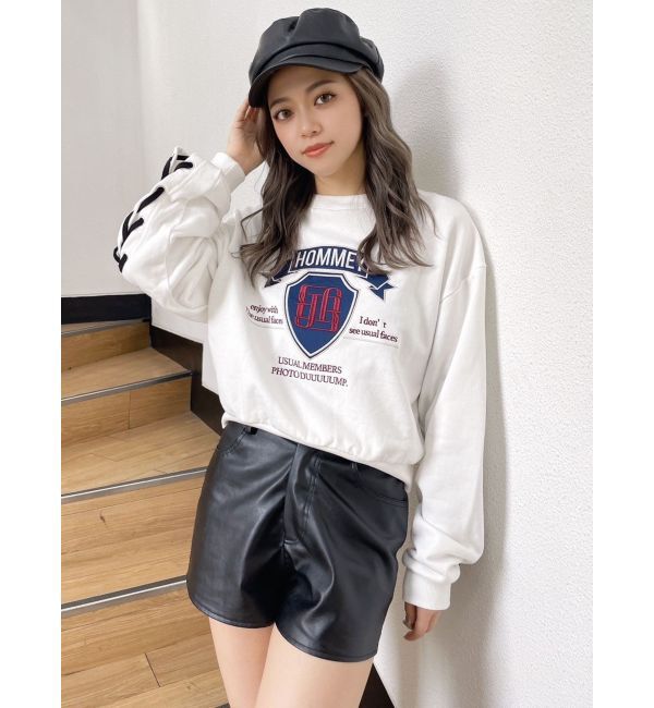 GYDA「BACKレースアップショートロゴスウェットトップス」|スウェット・ジャージ|