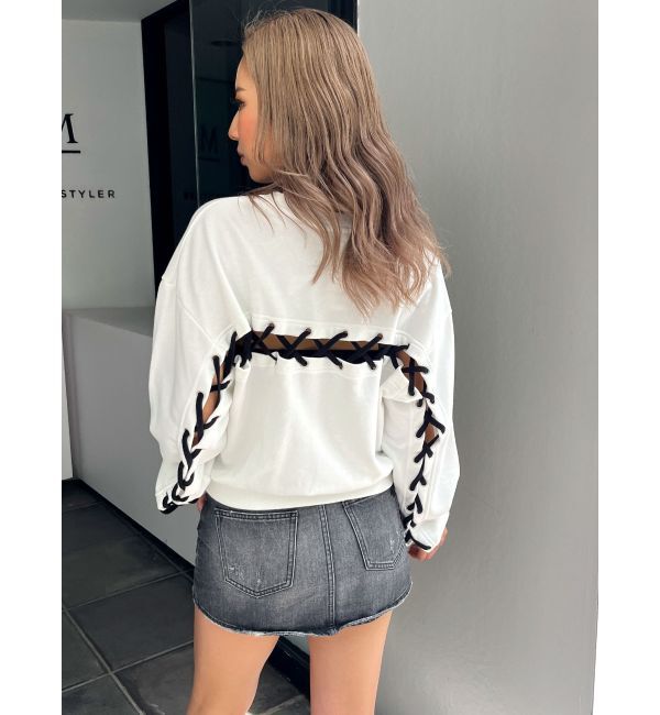 GYDA「BACKレースアップショートロゴスウェットトップス」|スウェット・ジャージ|