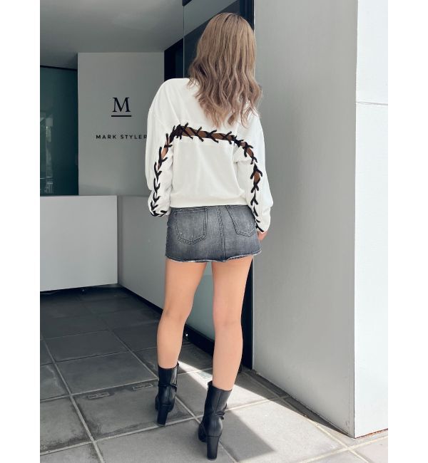 GYDA「BACKレースアップショートロゴスウェットトップス」|スウェット・ジャージ|