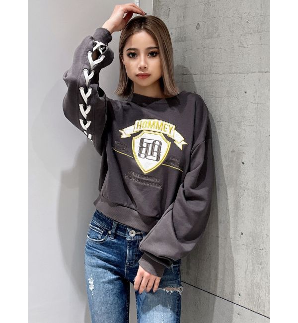 GYDA「BACKレースアップショートロゴスウェットトップス」|スウェット・ジャージ|