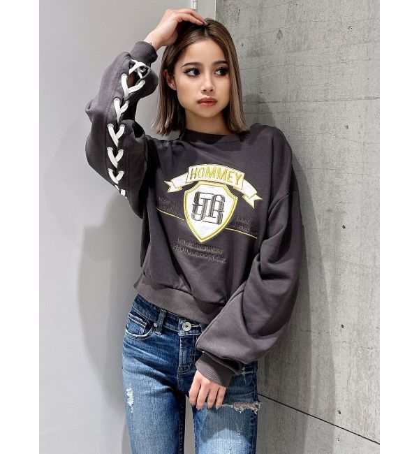 GYDA「BACKレースアップショートロゴスウェットトップス」|スウェット・ジャージ|