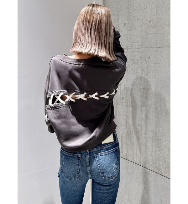 GYDA「BACKレースアップショートロゴスウェットトップス」|スウェット・ジャージ|