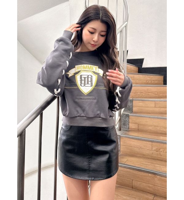 GYDA「BACKレースアップショートロゴスウェットトップス」|スウェット・ジャージ|