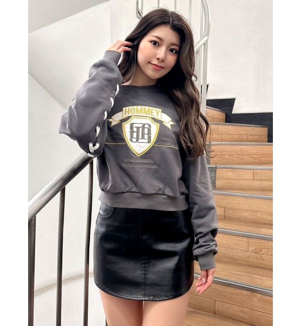 GYDA「BACKレースアップショートロゴスウェットトップス」|スウェット・ジャージ|