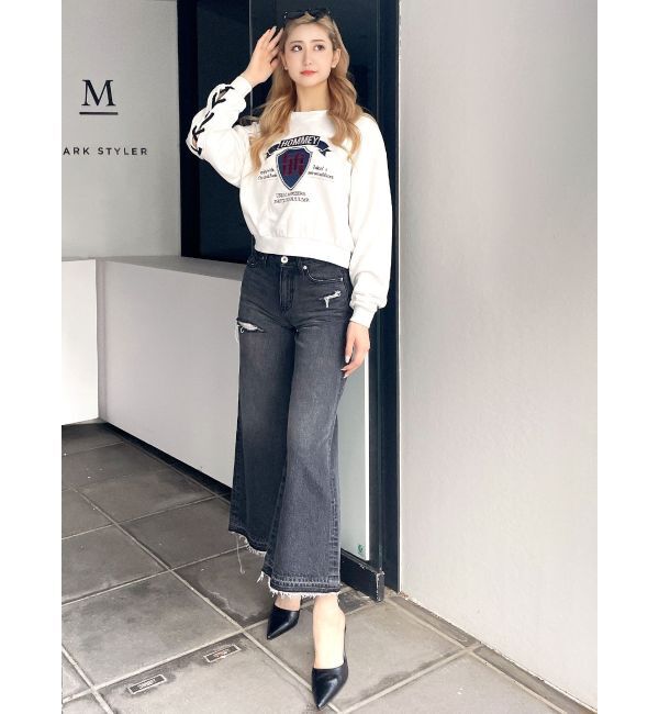 GYDA「BACKレースアップショートロゴスウェットトップス」|スウェット・ジャージ|