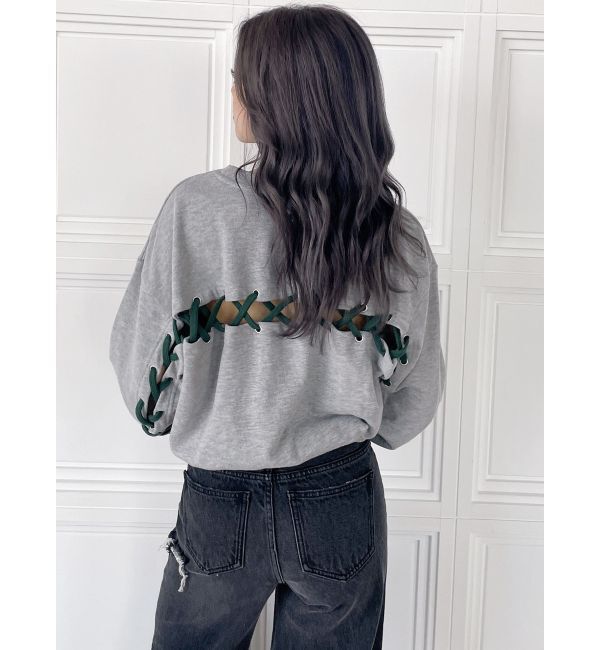 GYDA「BACKレースアップショートロゴスウェットトップス」|スウェット・ジャージ|