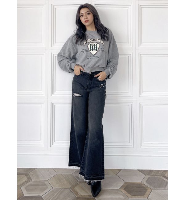 GYDA「BACKレースアップショートロゴスウェットトップス」|スウェット・ジャージ|