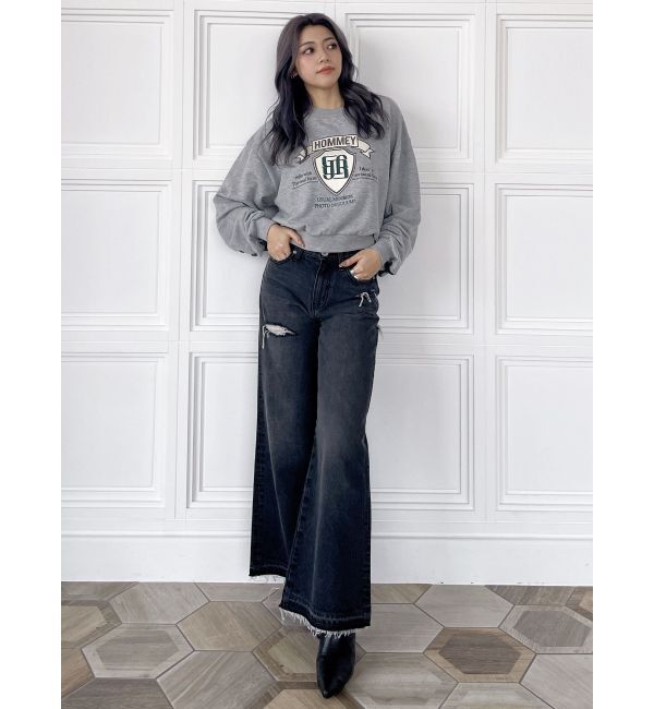 GYDA「BACKレースアップショートロゴスウェットトップス」|スウェット・ジャージ|