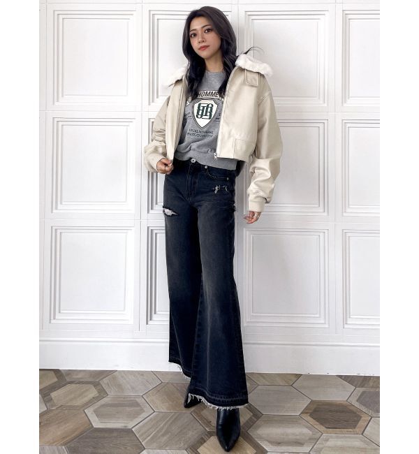 GYDA「BACKレースアップショートロゴスウェットトップス」|スウェット・ジャージ|