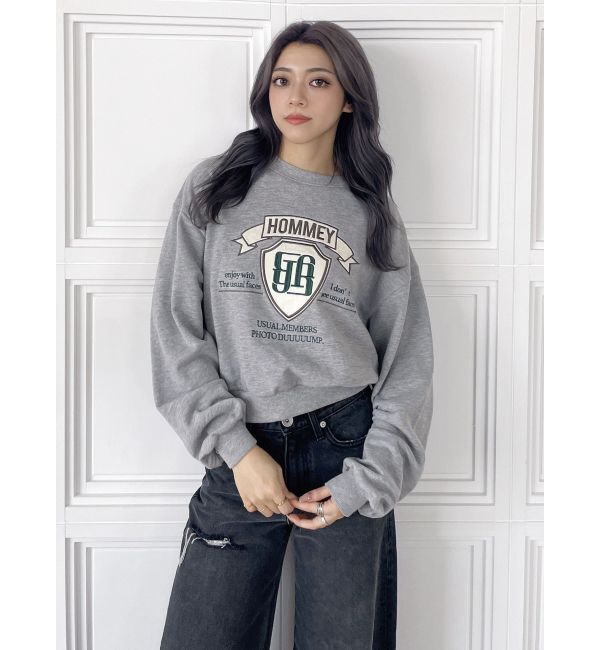 GYDA「BACKレースアップショートロゴスウェットトップス」|スウェット・ジャージ|グレー