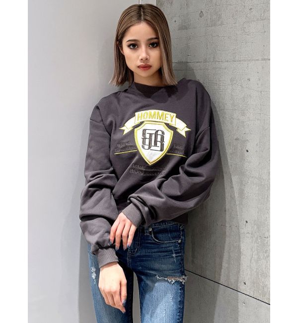 GYDA「BACKレースアップショートロゴスウェットトップス」|スウェット・ジャージ|チャコールグレー