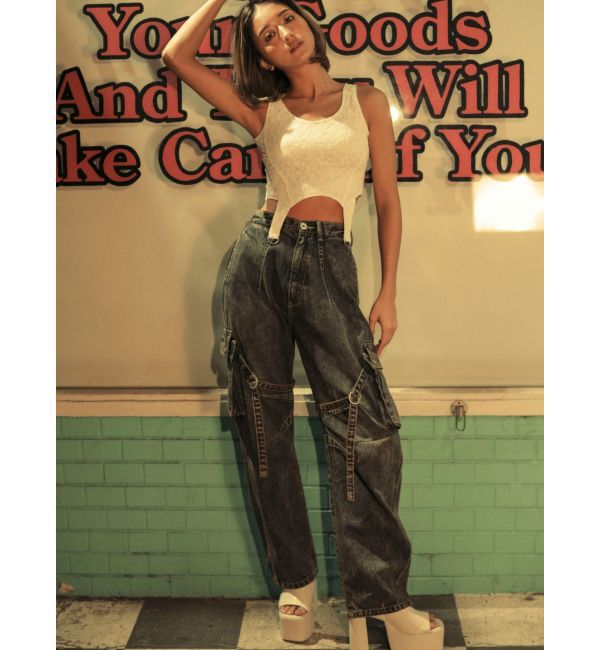 GYDA「Mix material コルセットデザイントップス」|Tシャツ・カットソー|