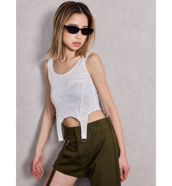 GYDA「Mix material コルセットデザイントップス」|Tシャツ・カットソー|