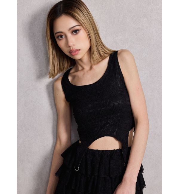 GYDA「Mix material コルセットデザイントップス」|Tシャツ・カットソー|ブラック