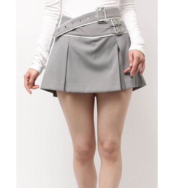 GYDA「belt designプリーツスカートライクショートパンツ」|スカート|グレー