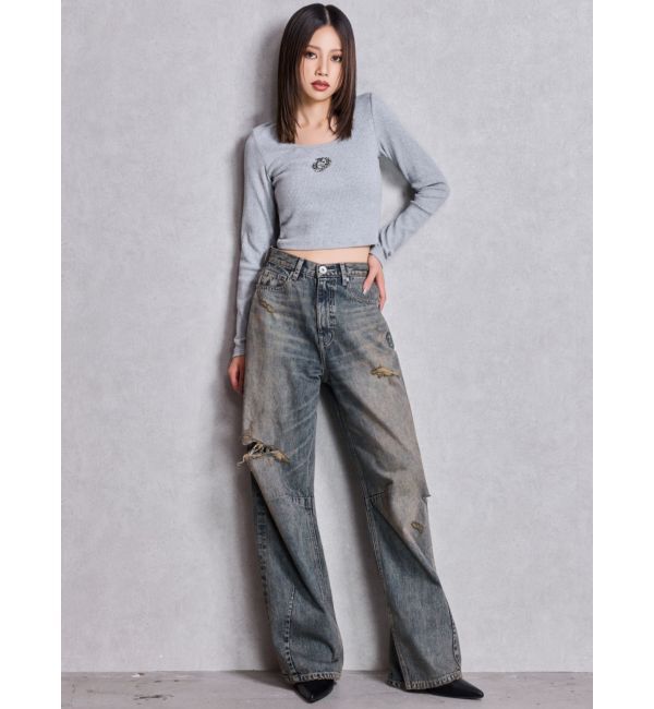 GYDA「GDロゴラインストーンテレコトップス」|Tシャツ・カットソー|