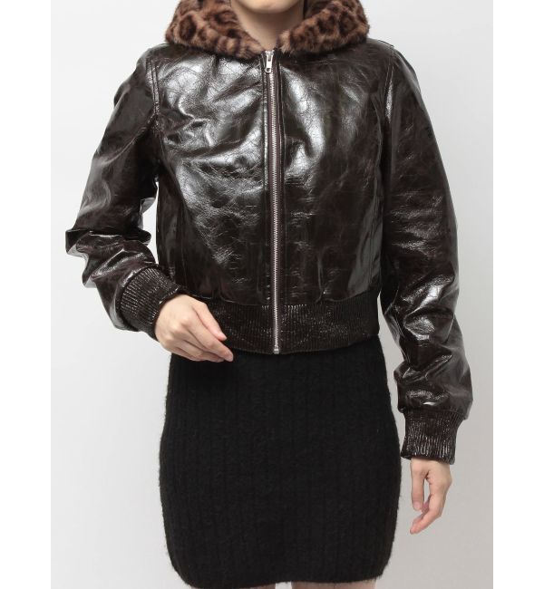 GYDA「Hoodie Fake Leatherコート」|ブルゾン・スタジャン|ミックス