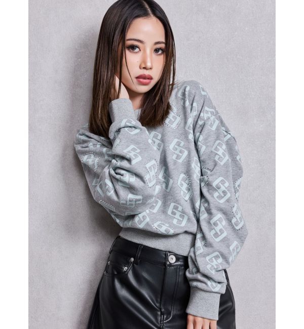 GYDA「GG pattern bijouスウェットトップス」|スウェット・ジャージ|グレー