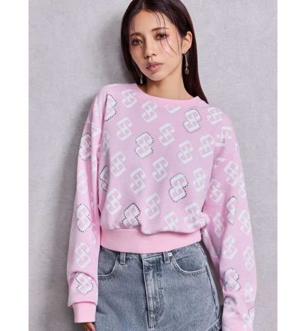 GYDA「GG pattern bijouスウェットトップス」|スウェット・ジャージ|ピンク