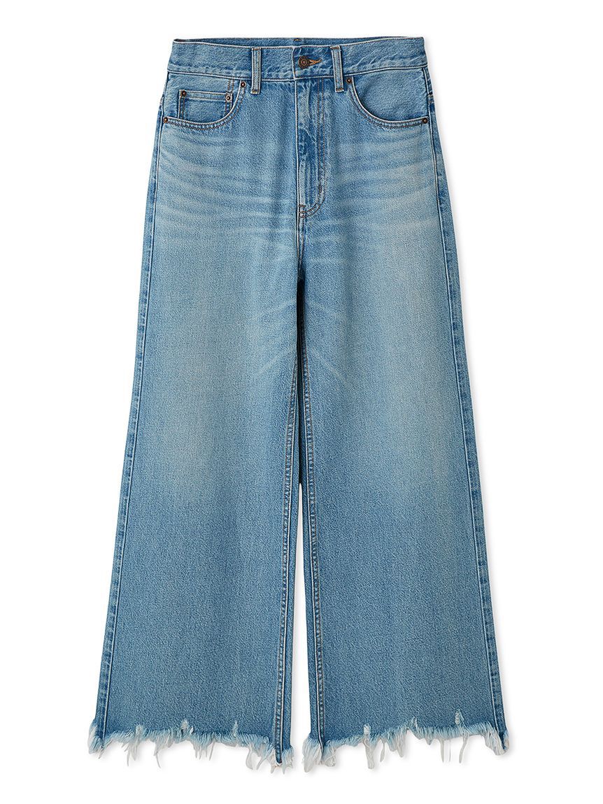 Mila Owen「裾フリンジクロップドフレアデニムパンツ」|デニム|