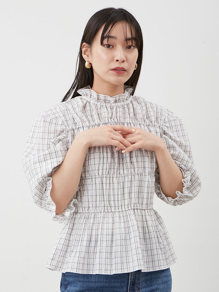 Mila Owen「シャーリングペプラムフリルブラウス」|シャツ・ブラウス|