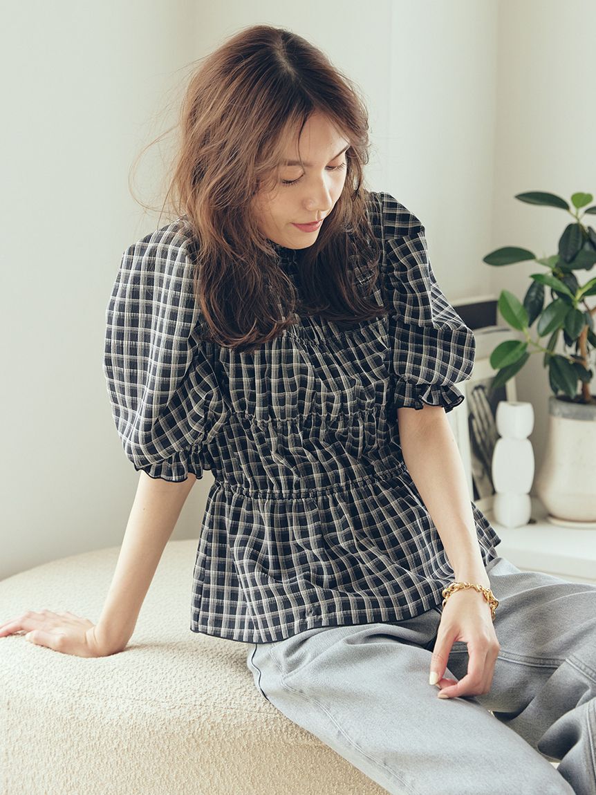 Mila Owen「シャーリングペプラムフリルブラウス」|シャツ・ブラウス|