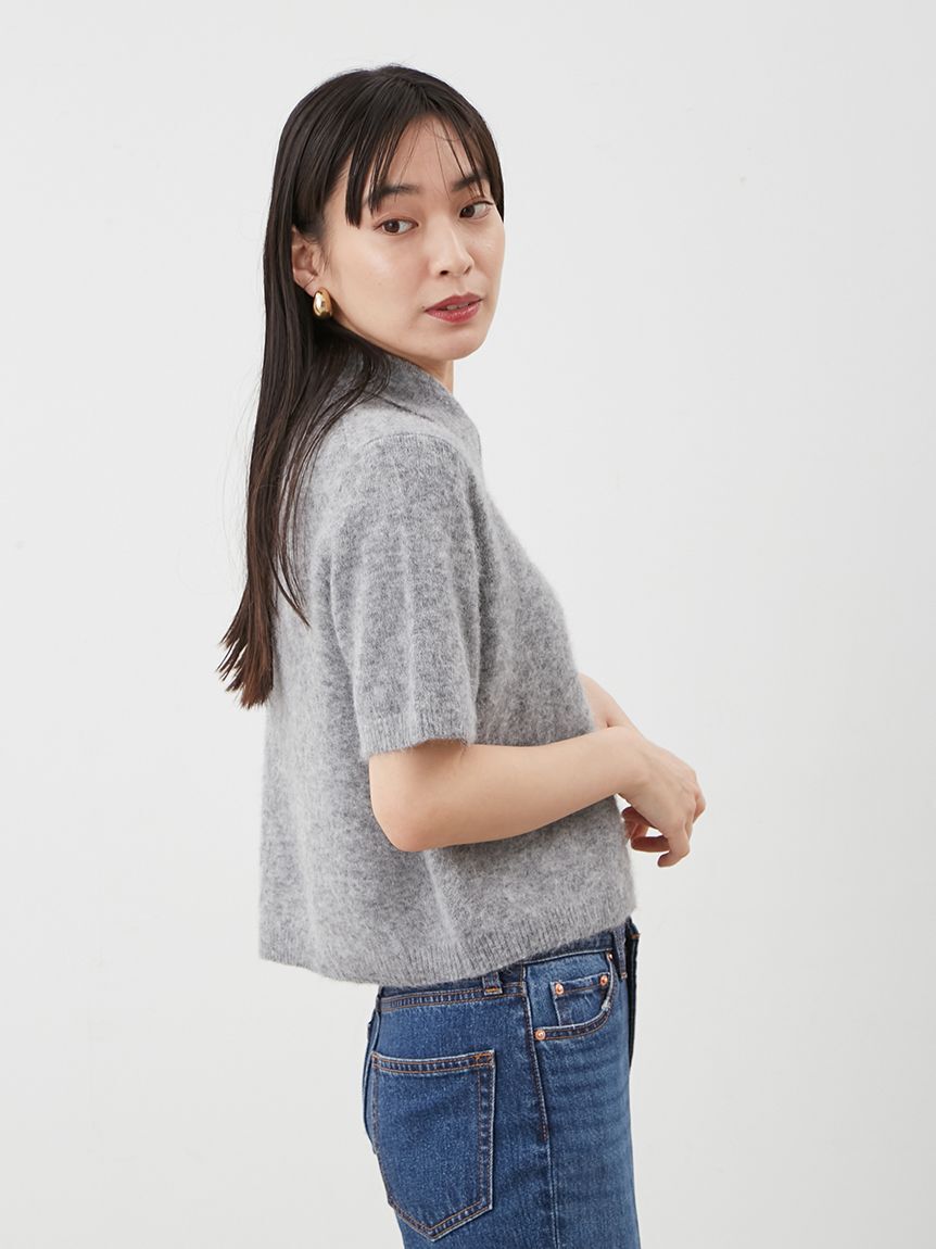 Mila Owen「ポロ衿クロップド丈モヘアニットトップス」|ニット・セーター|