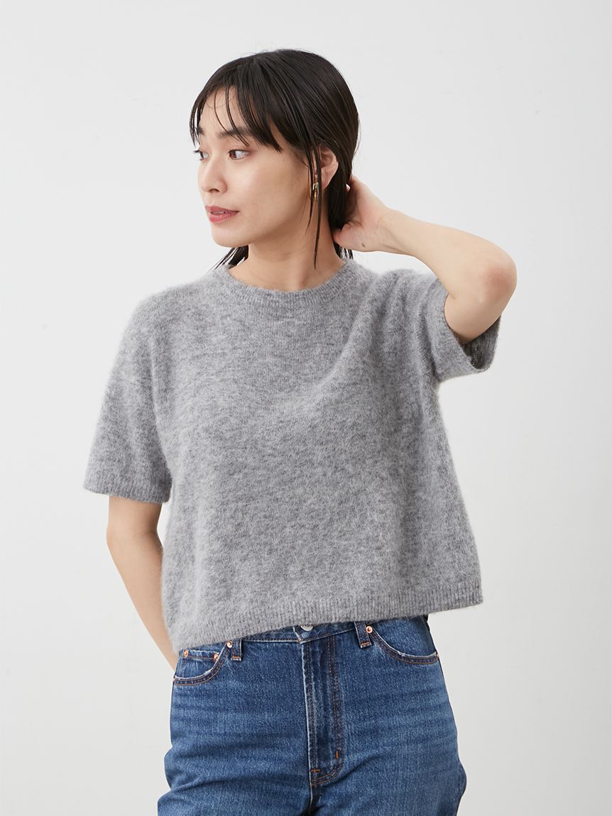 Mila Owen「ポロ衿クロップド丈モヘアニットトップス」|ニット・セーター|