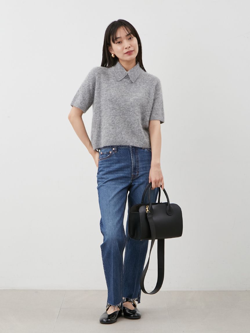 Mila Owen「ポロ衿クロップド丈モヘアニットトップス」|ニット・セーター|