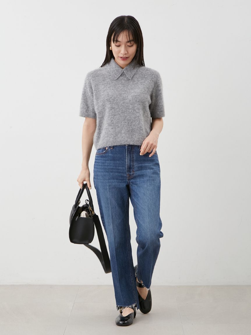 Mila Owen「ポロ衿クロップド丈モヘアニットトップス」|ニット・セーター|