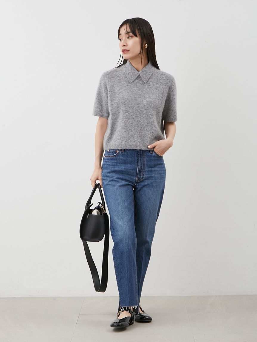 Mila Owen「ポロ衿クロップド丈モヘアニットトップス」|ニット・セーター|