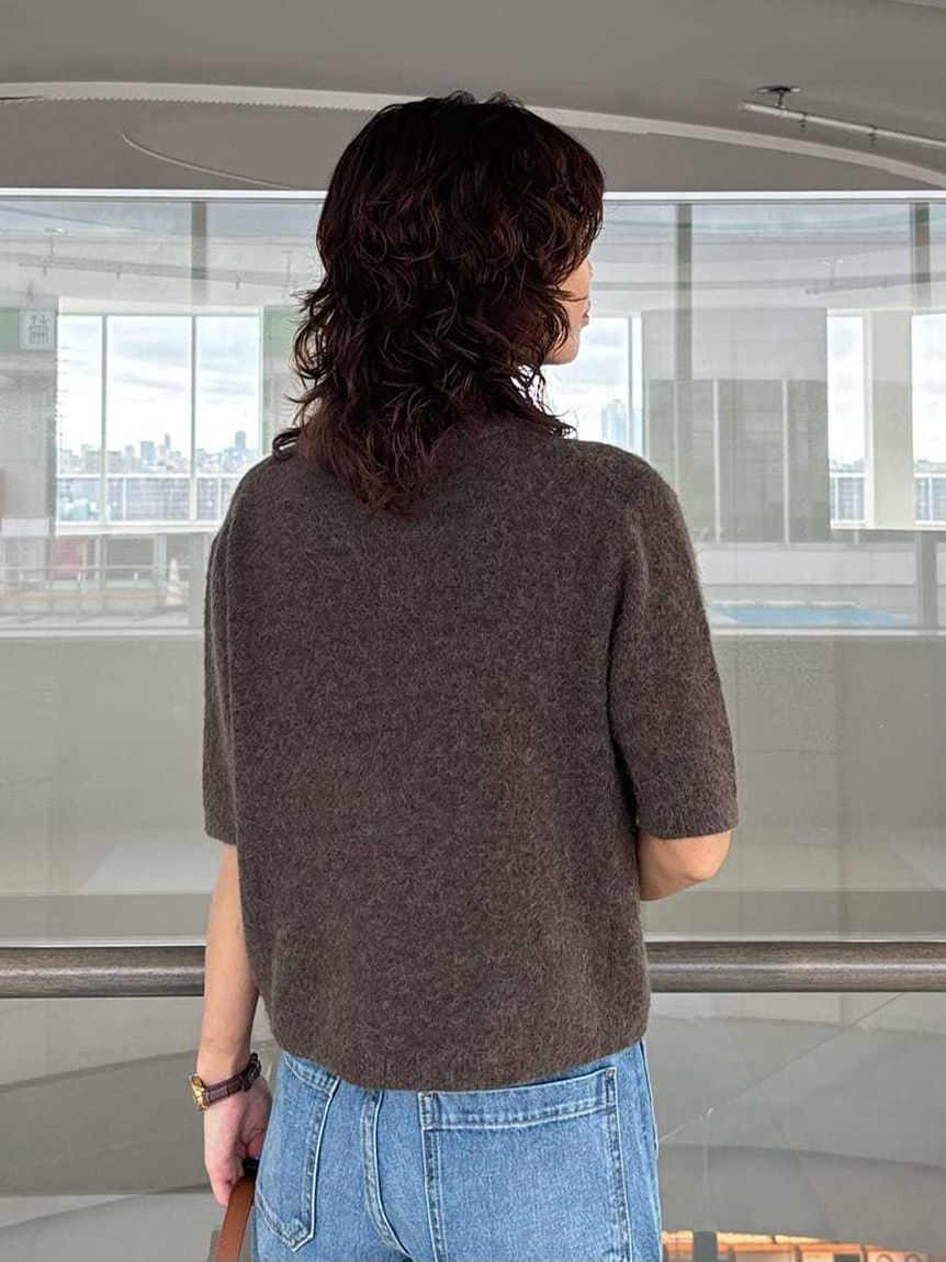 Mila Owen「ポロ衿クロップド丈モヘアニットトップス」|ニット・セーター|