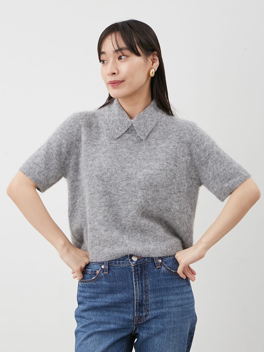 Mila Owen「ポロ衿クロップド丈モヘアニットトップス」|ニット・セーター|