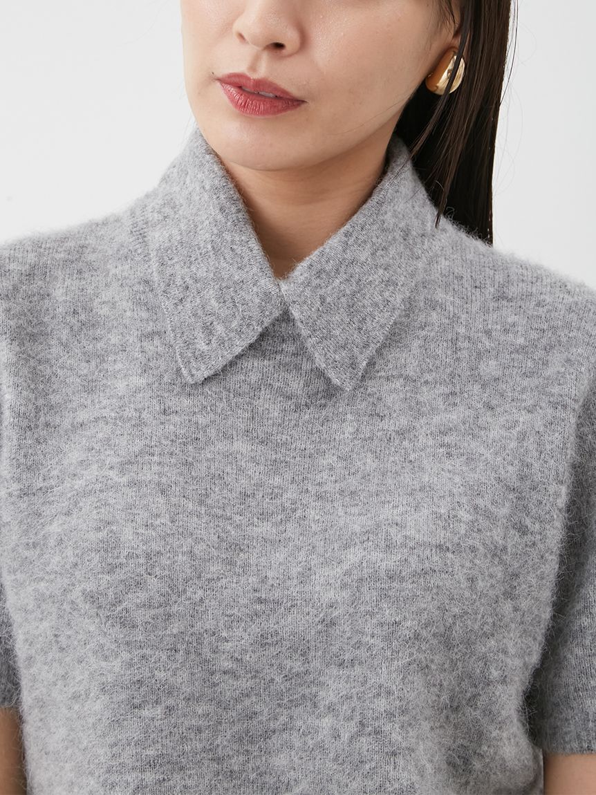 Mila Owen「ポロ衿クロップド丈モヘアニットトップス」|ニット・セーター|