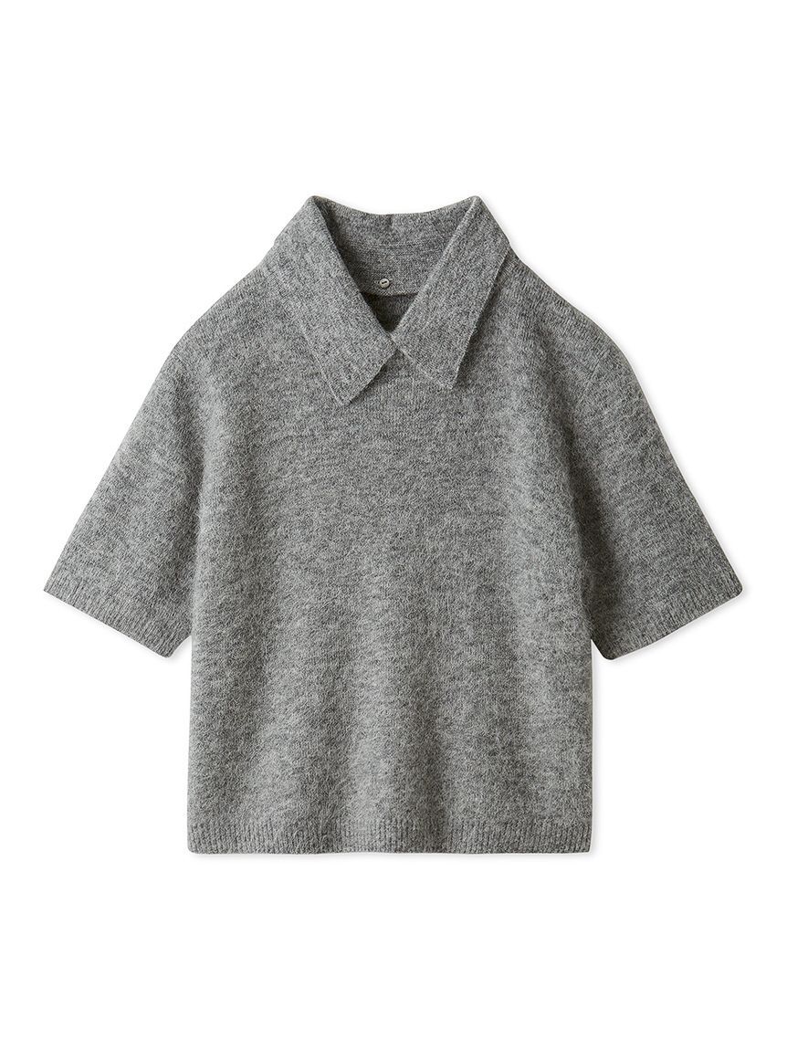 Mila Owen「ポロ衿クロップド丈モヘアニットトップス」|ニット・セーター|GRY