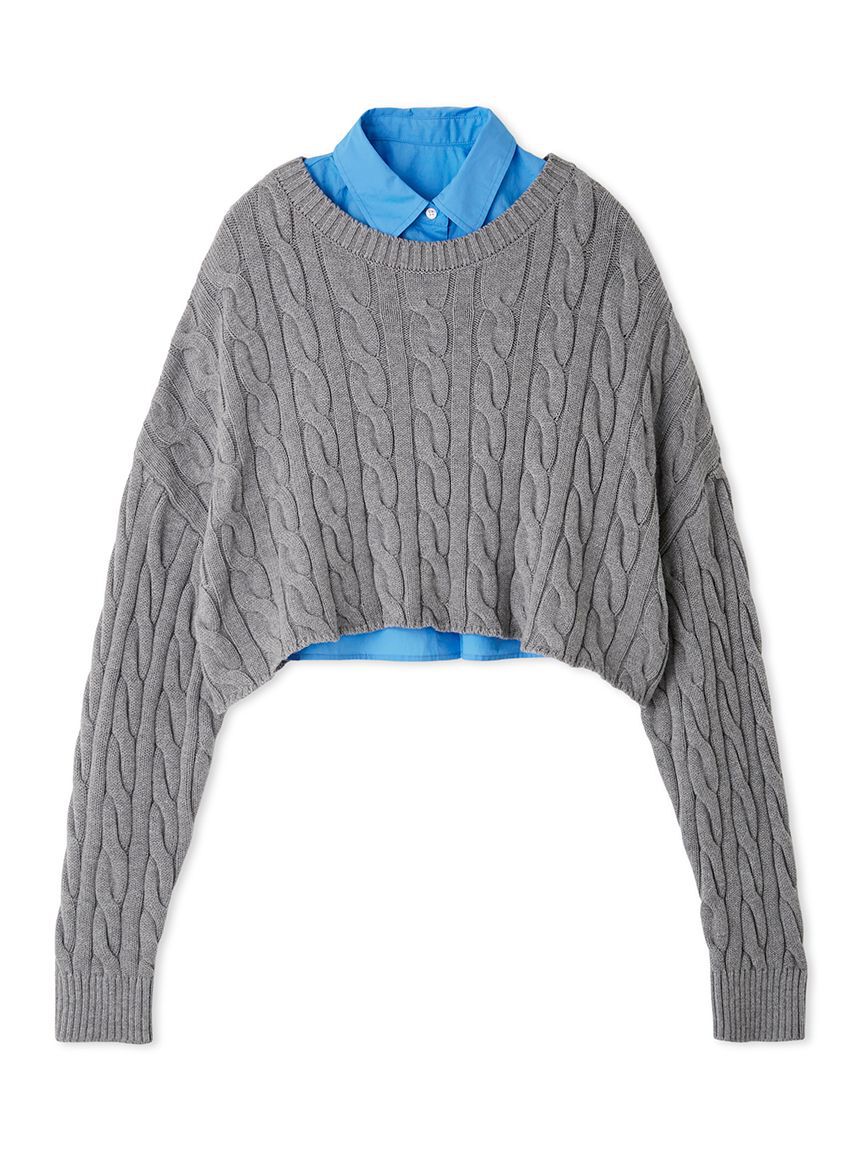 Mila Owen「【セットアイテム】シャツレイヤードケーブル短丈ニット」|ニット・セーター|