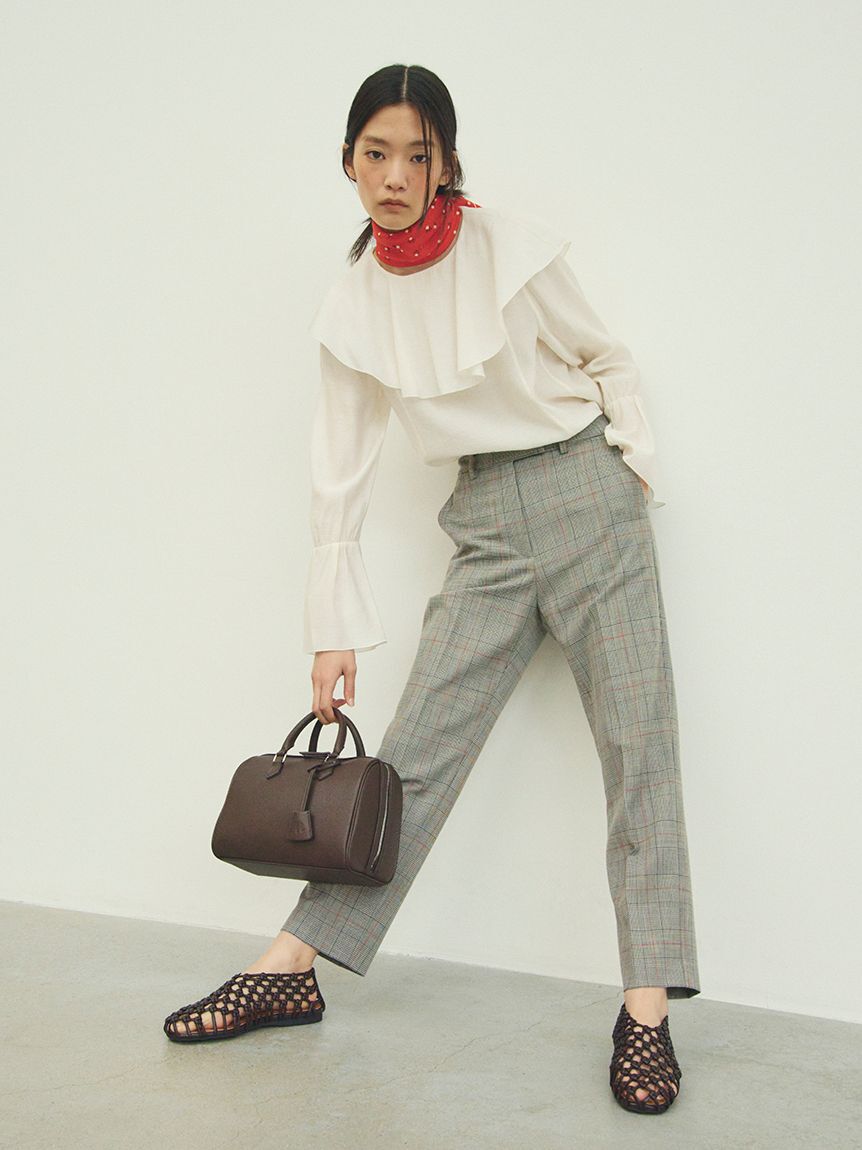 Mila Owen「後ろゴムテーパードチェックパンツ」|チノ|