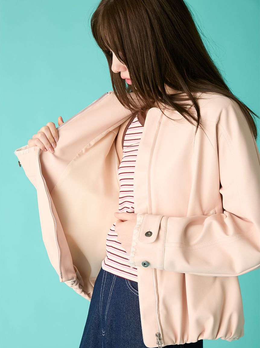 FURFUR「トリミング刺繍レザーライクブルゾン」|ブルゾン・スタジャン|